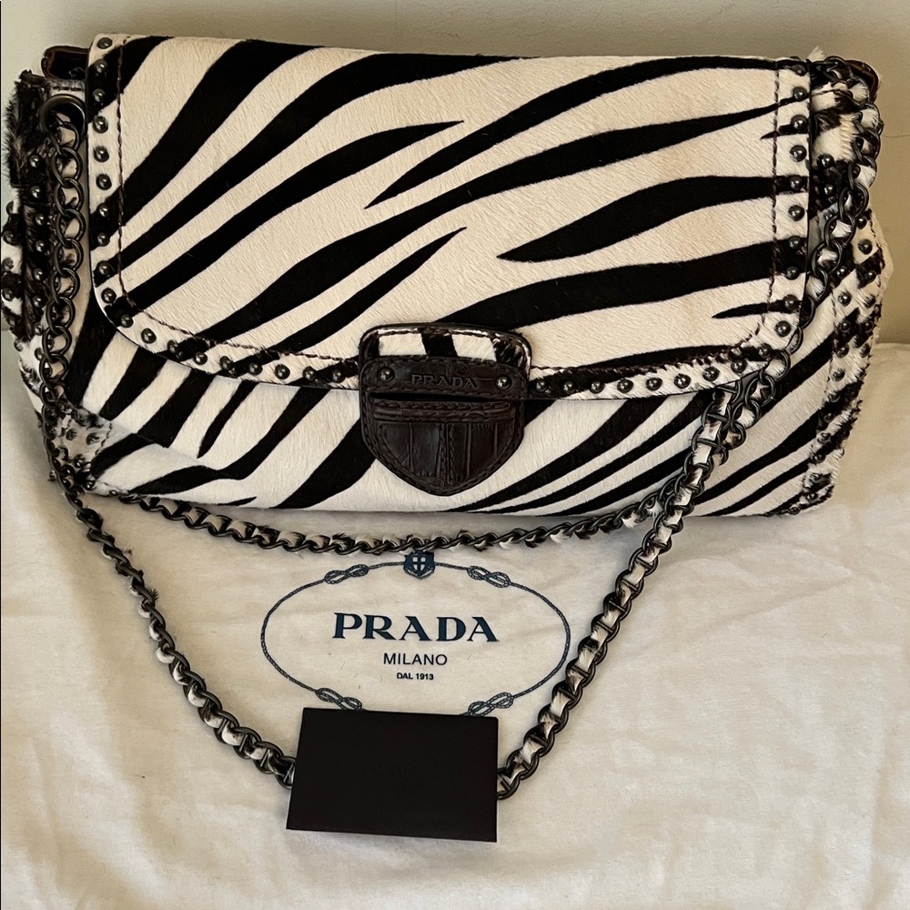 Prada Black and White Zebra Print Shoulder Bag